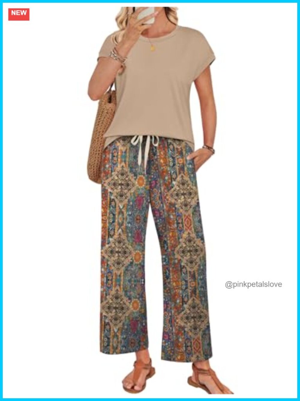 Two Piece Lounge Set - Cap Sleeve Top & Wide Leg Pants